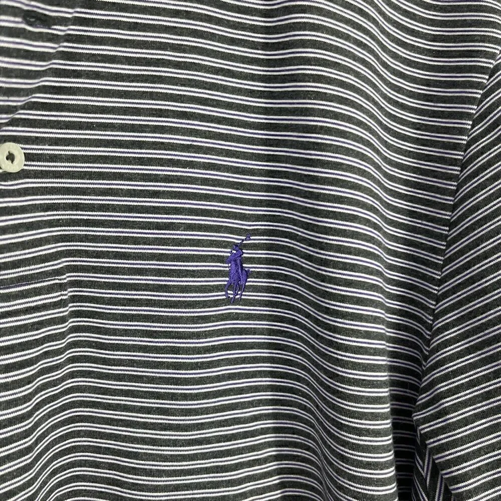 Polo Golf Ralph Lauren Shirt Size Large Mens Purple Gray Stripe Cotton Stretch